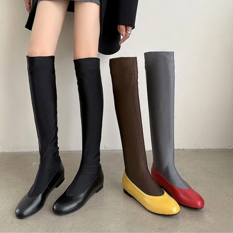 

Brand Designer Elastic Socks Boots Women Autumn Winter Flat Long Boots Female Fashion Round Toe Modern Knee High Boots Women