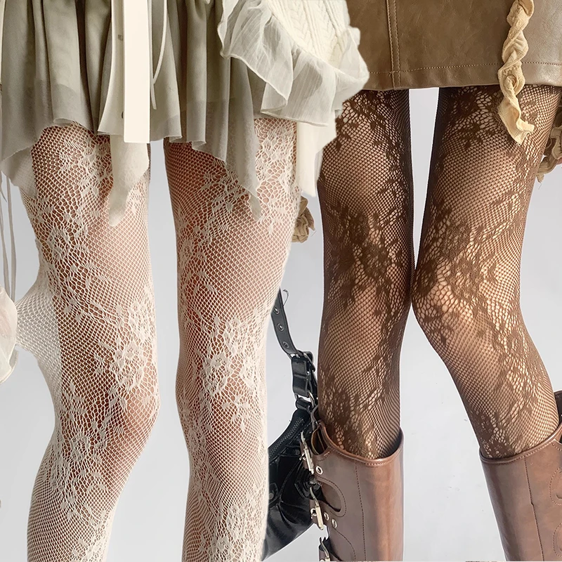 

Maillard Style Lolita Retro Floral Rattan Pantyhose for Women Sexy Mesh Hollow Out Stockings Girls Fishnet Lace Tights Stockings