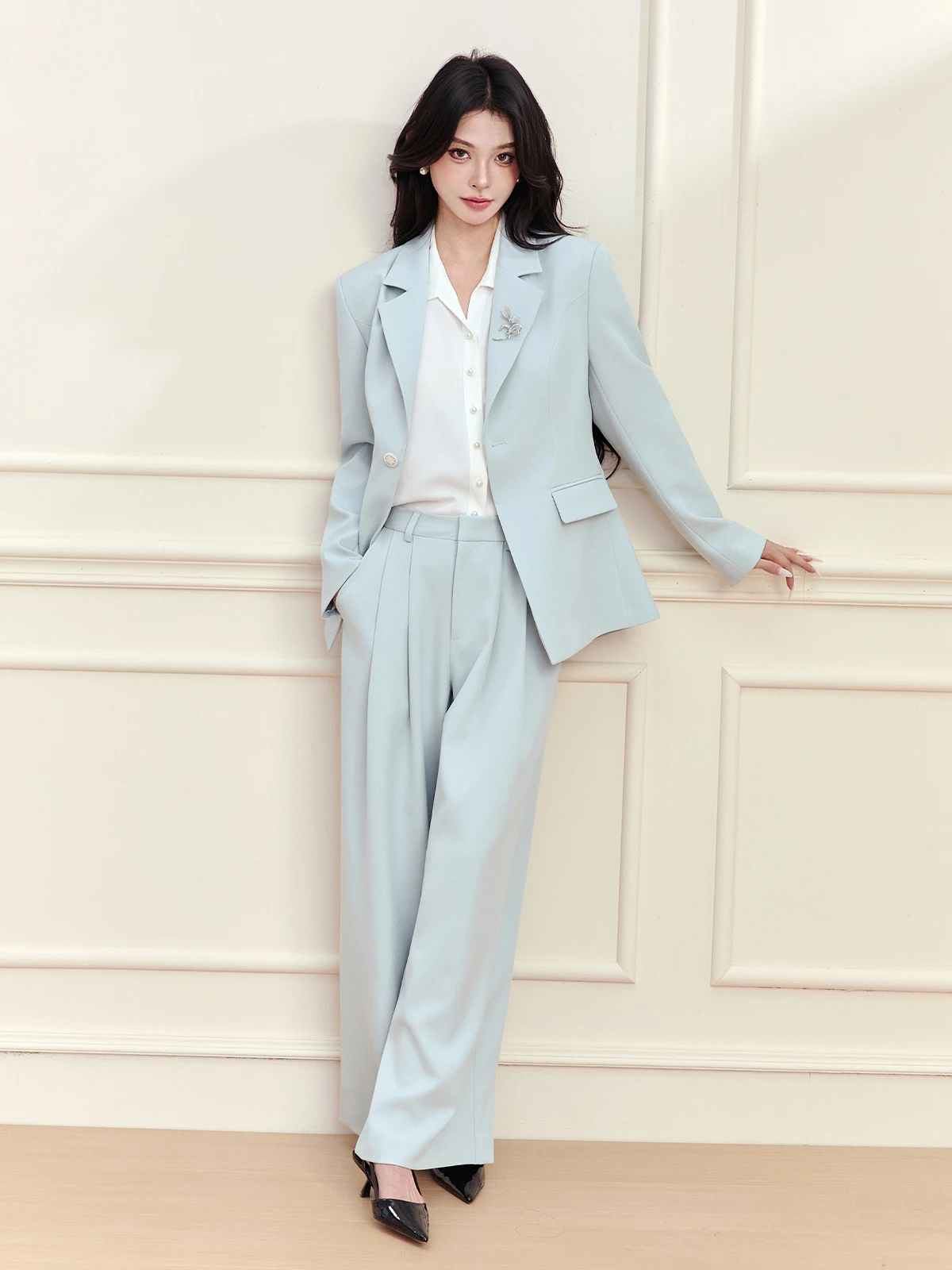 Calças Femininas Casuais de Cintura Alta com Perna Larga, Corte Reto, Estilo Terno, Novidade de Outono, Versáteis e de Caimento Solto