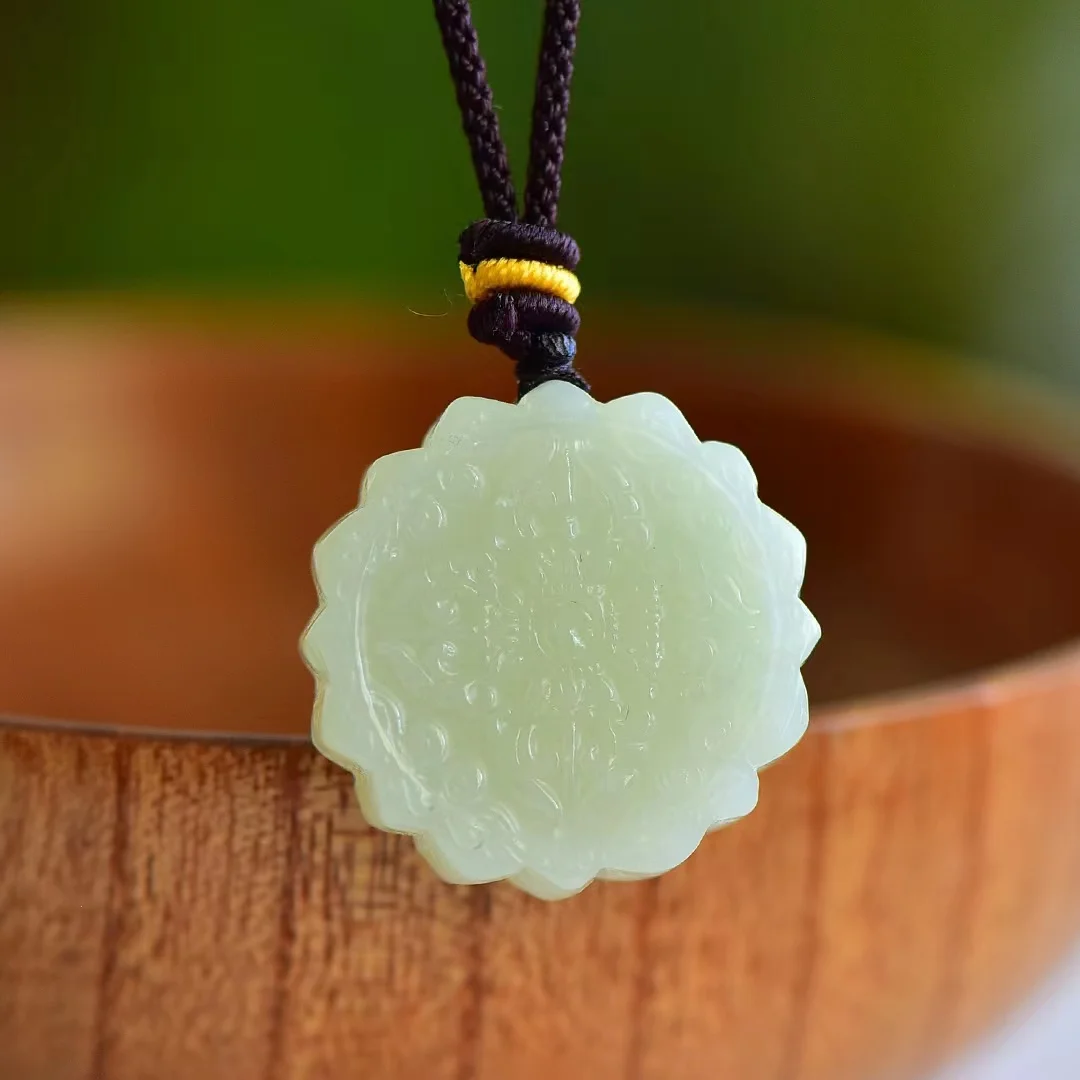 Exquisite Hetian Jade Lake Green Small Eight Treasure Wall Pendant Ornament  4241#