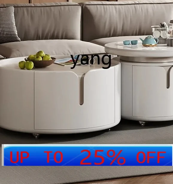 

LMMrock slab coffee table household light luxury modern simple cream wind mobile tea table kung fu tea integrated