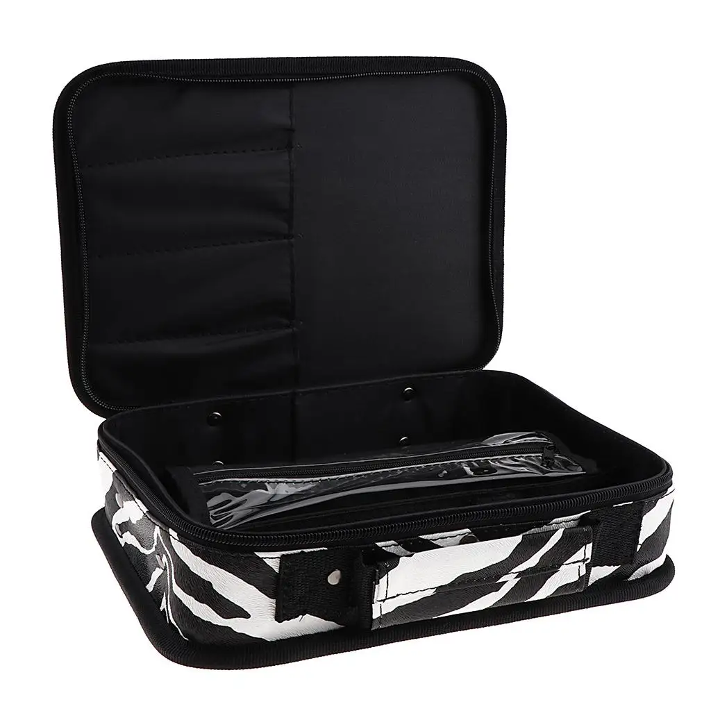 Professional Cosmetic Case Organizer Stylish Zebra Stripe Makeup Train Bag for Travel Beauty Tool Storage