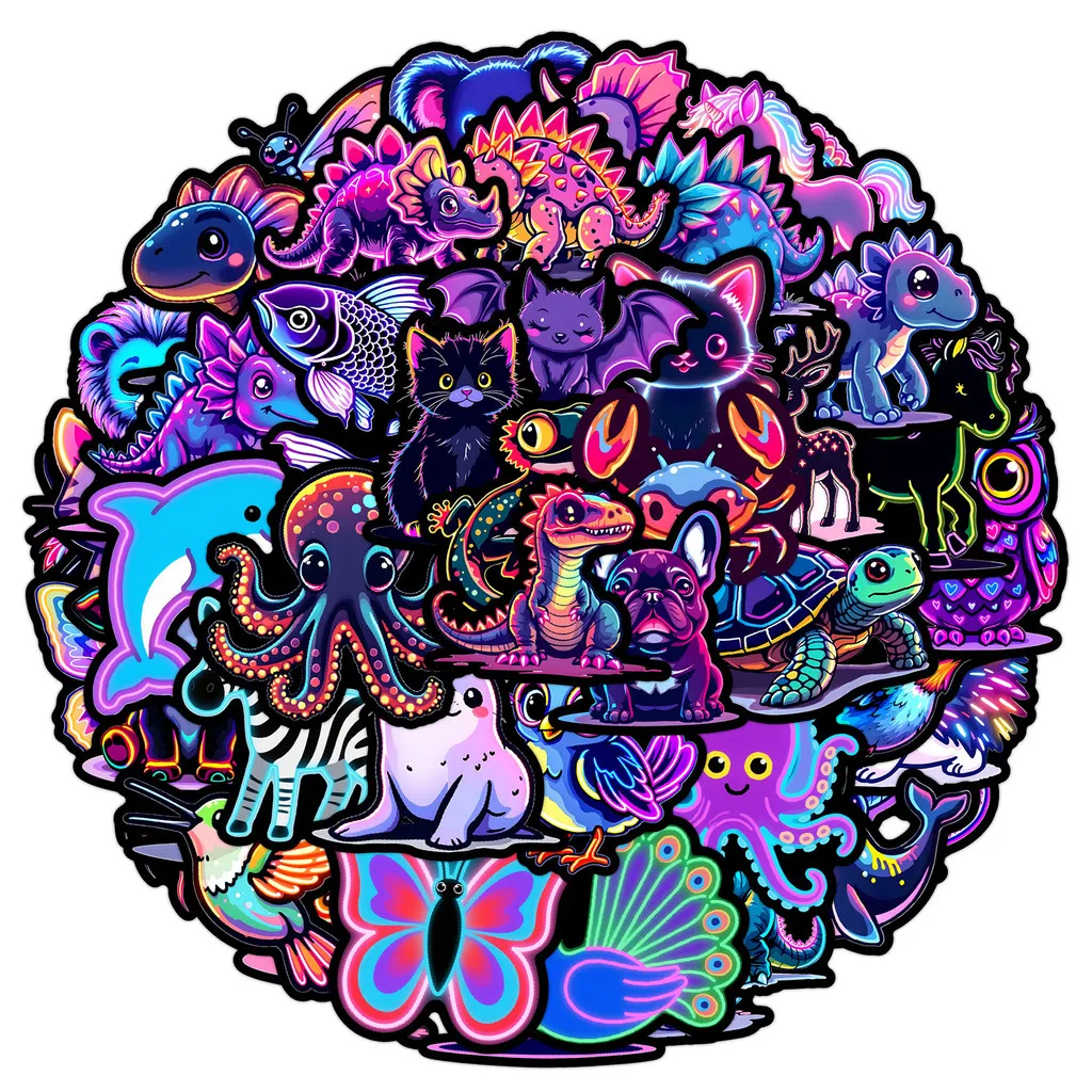 50 Stück Neonlicht-Tier-Graffiti-Aufkleber – wasserfeste dekorative Aufkleber für Handys, Wasserflaschen, BulingBulingStickers Store