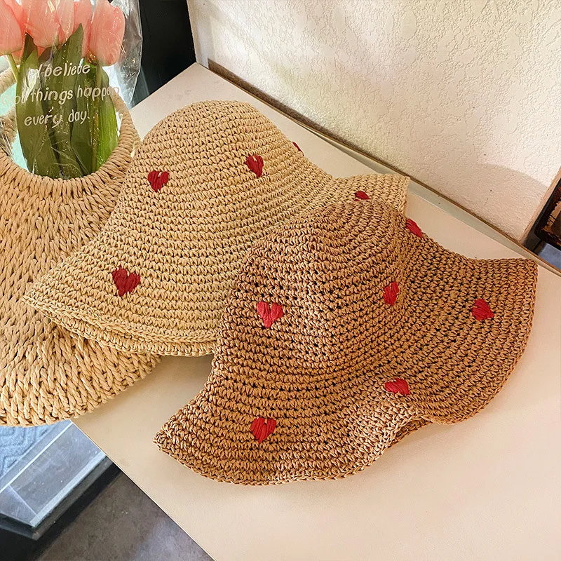 Summer Hats for Women Sun Hat Beach Ladies Heart Womens Straw Hats Crochet Hat Panamas UV Protection Sun Visor Beach Hats