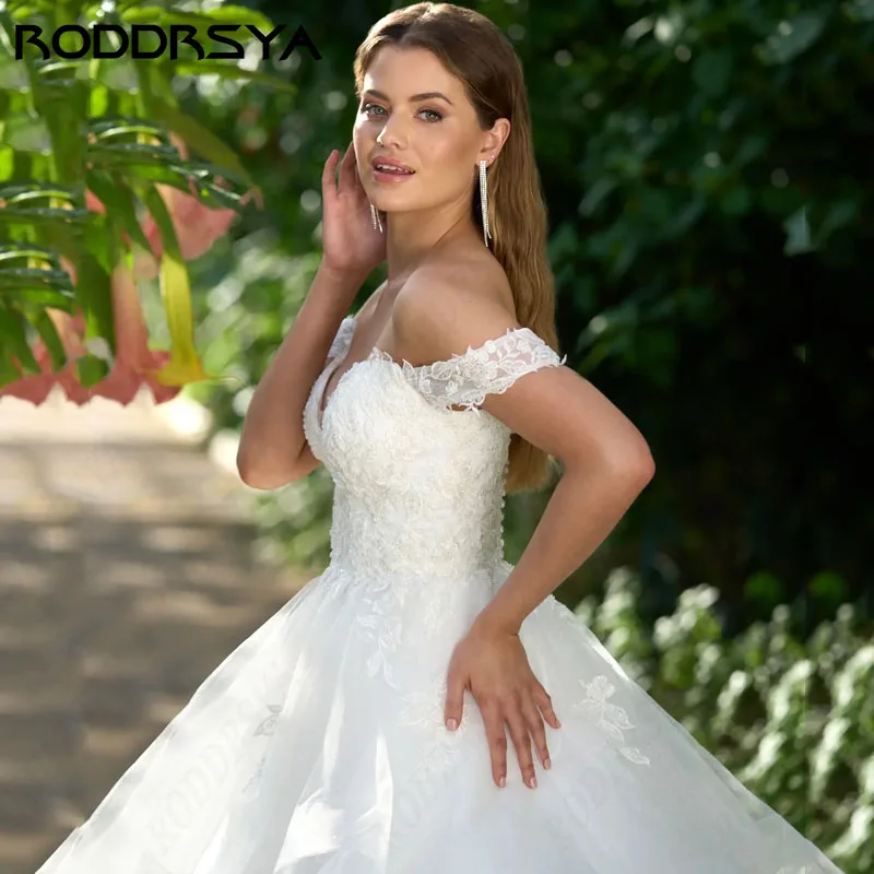 RODDRSYA-vestidos de novia de tul con volantes, traje elegante con hombros descubiertos, línea A, Espalda descubierta, boda sirena 2024 vestidos de novia de tul con volantes, traje elegante con hombros descubiertos, lí