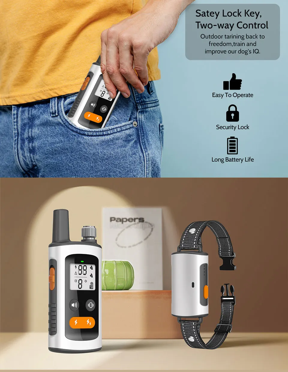 Rechargeable 99-Level Waterproof Smart Dog Collar Custom SAP Weight High-Durability Anti-Bark Electronic Trainer For Dogs