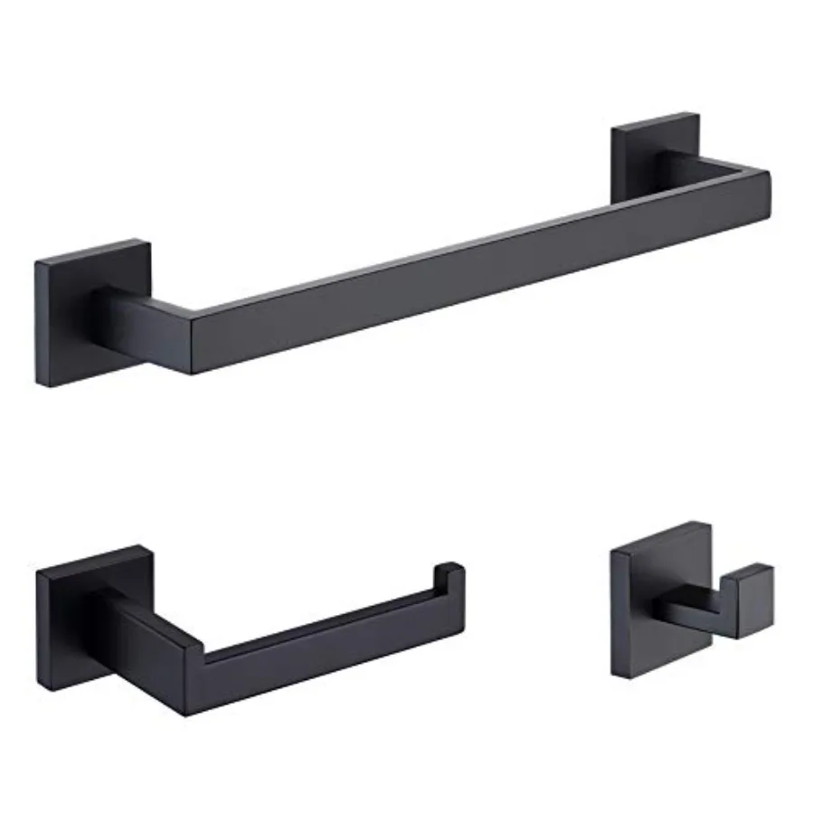 

3-Piece Bathroom Hardware Set Matte Black Wall Mounted Bathroom Accessory Set Premium Stainless Steel Robe Hook Toilet Paper