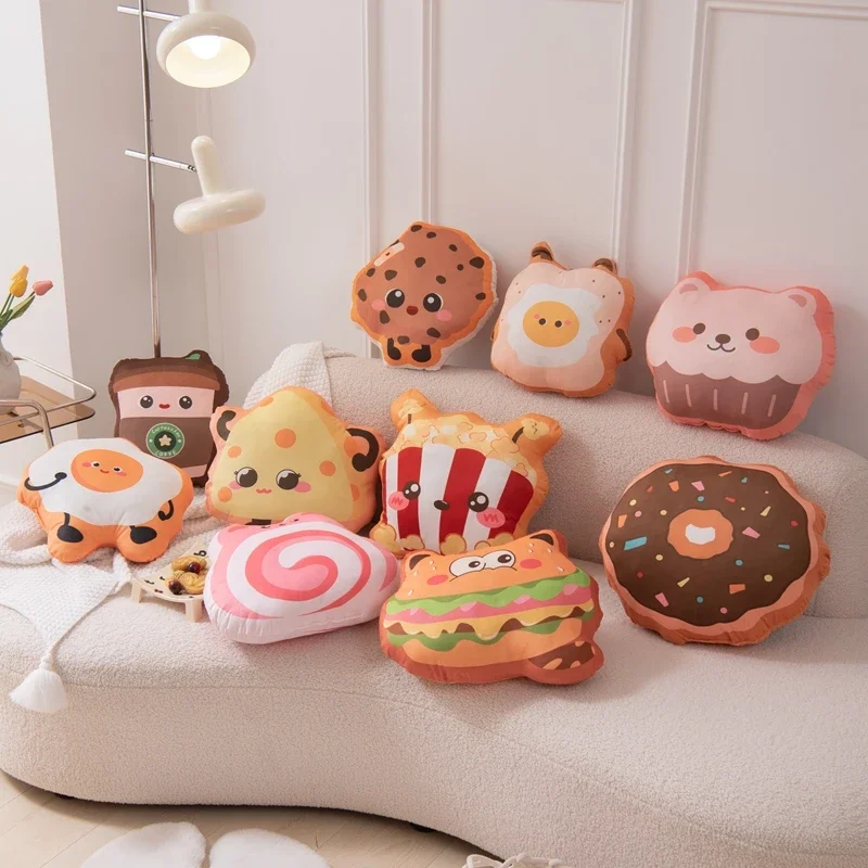 Creative Plush Donut Burger Shaped Pillow Funny Food Milk Tea Nap Pillow and Cushion for Kids Adults Birthday Gift Home Decor