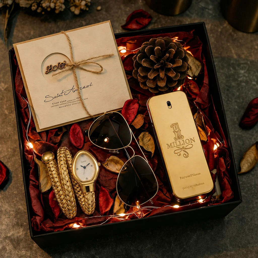 4pc Women's Gold Braided Metal Elegant Diamond Accent Sunglasses Perfume Quartzartz Watch Gift Box Set Daily Wear Valentine