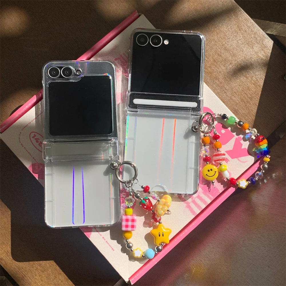 

luxury fashion card slot phone case for Samsung Galaxy Z Flip 5 Flip6 7 flip7 cover cute flowers with charm chain protection cas