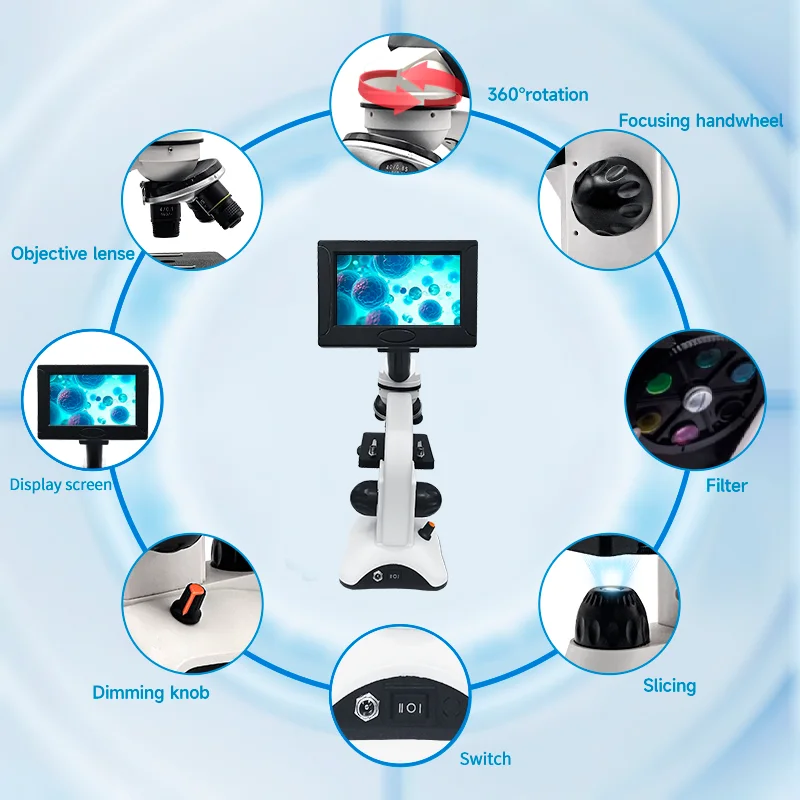 LED Dual-light Optical Composite Microscope with Monitor Student Portable Desktop Microscope 4x Zoom perfect gift for homeschool