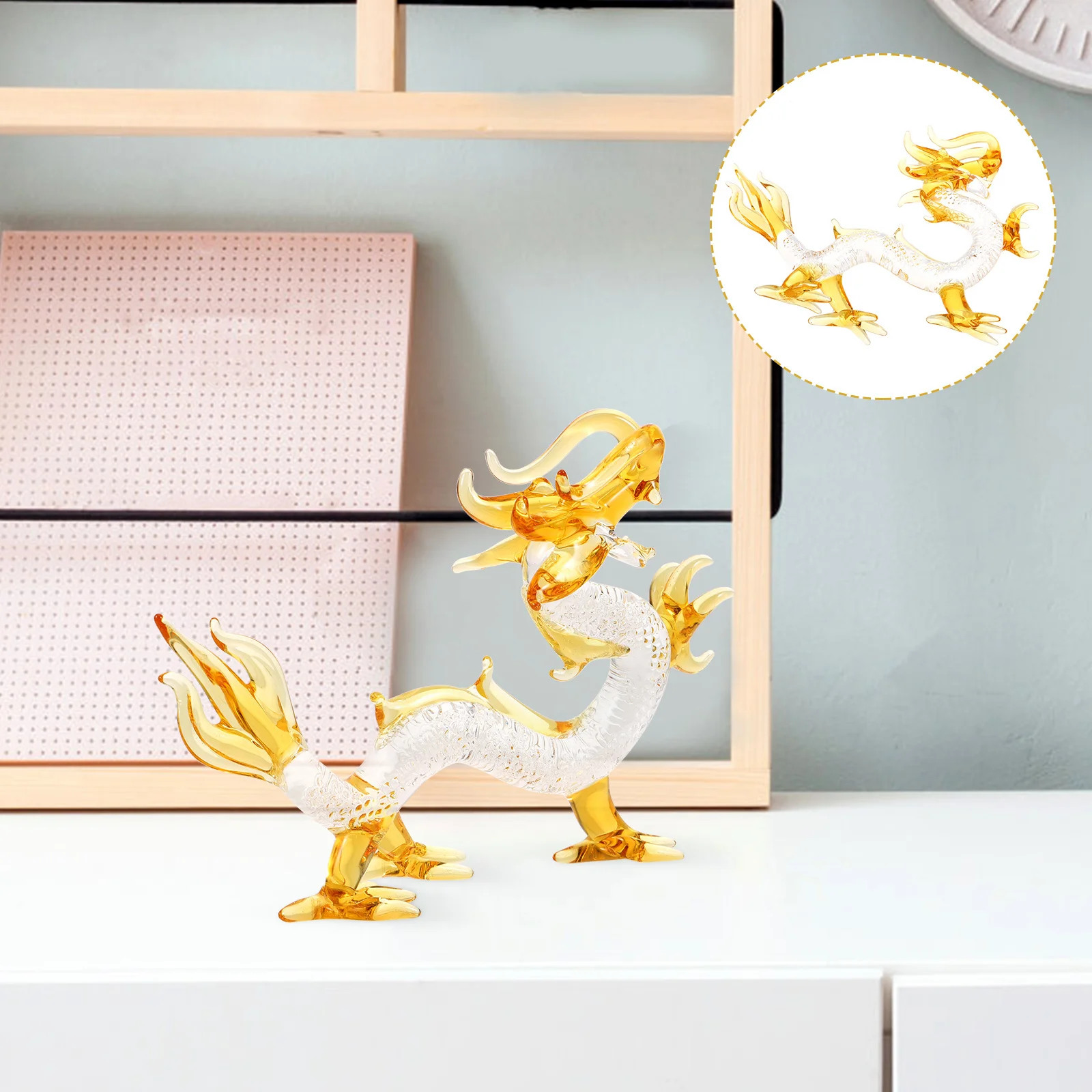 

Glass Dragon Sculpture Zodiac Figurine Desk Animal Statue Adorable Figurines Decor