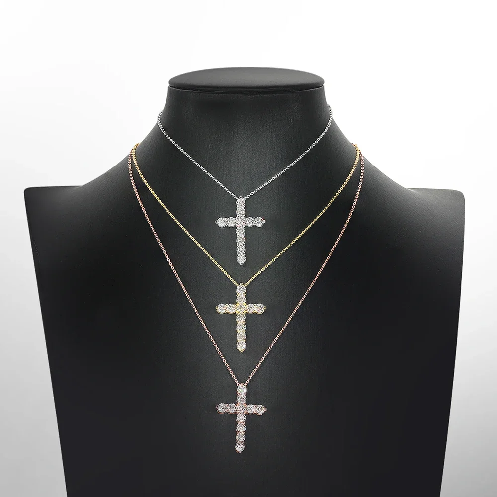 3mm 5mm Gold Color D Moissanite Cross Necklace for Women Men S925 Pendant 100% Solid Silver Chain Anniversary Girl Gift Jewelry