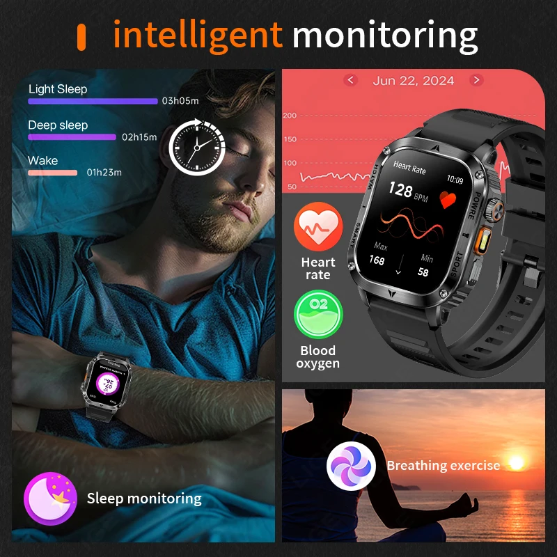 LIGE 新軍事スマートウォッチメンズ懐中電灯 400mAh 健康監視防水屋外スポーツトラッカー Bluetooth 通話スマートウォッチ