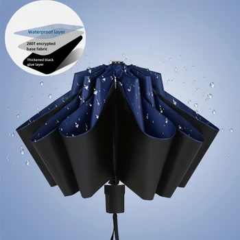 Folding umbrella, portable sun protection umbrella, thickened manual, rain or shine, reinforced umbrella stand to resist wind