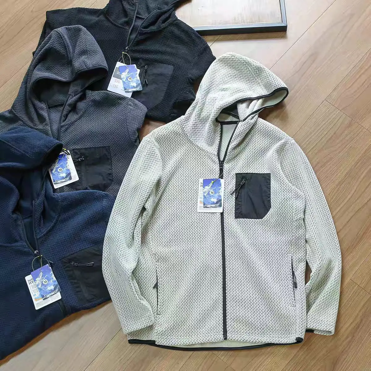 Thermal Sweater, American Outdoor, Casual, Fishing, Cycling, Camping, Wave-patterned Windproof, Hooded Thermal Pullover Hoodie