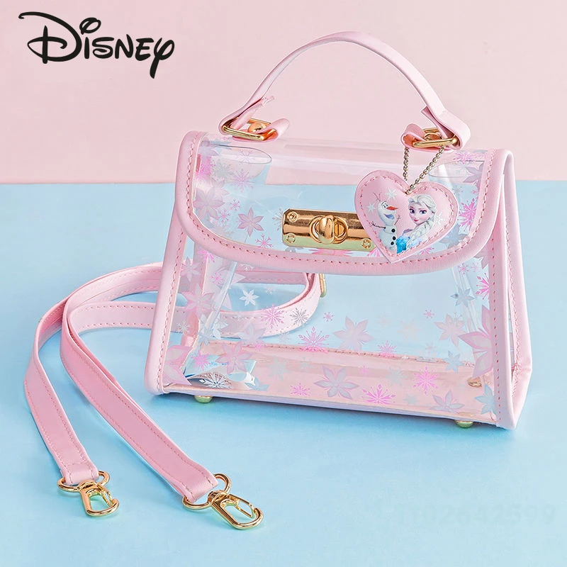 Disney Ice and Snow Romance New Children's Crossbody Bag Fashionable High Quality Transparent Handbag Cartoon Girl Storage Bag