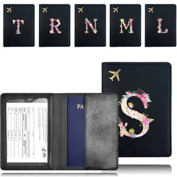 Portable Passport Cover Fold PU Passport Clip Storage Business Card Credit Card Bank Card Travel Wallet Pink Letter Pattern