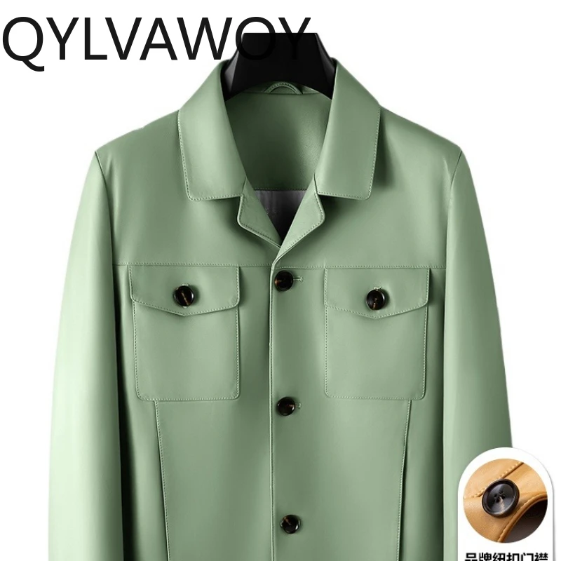 

QYLVAWOY осенне-зимняя мужская кожаная куртка из натуральной овчины, высококачественная короткая верхняя одежда с лацканами, топ кожаная куртка LJ2650