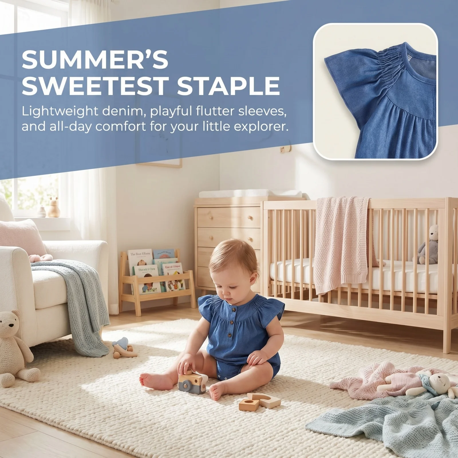 Newborn Baby 0-18M Denim Romper Girls Sleeveless Bodysuit Infant Solid Color Summer Thin Onesie Cotton Jumpsuit