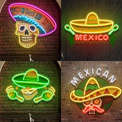 Mexico Taco Restaurant Neon Sign Skull Bone Custom Neon Light Wall Decor Acrylic Artwork Neon Signs Decorative Aesthetic Led