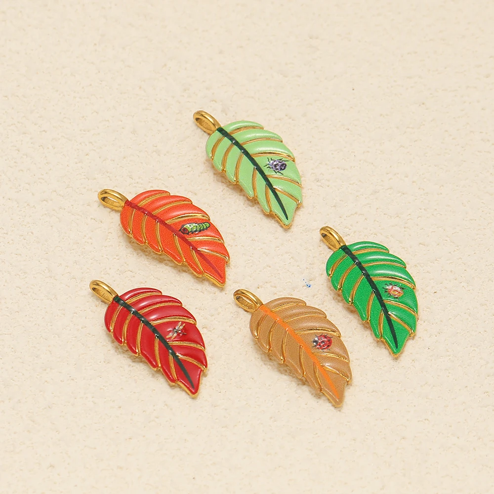 4 Stück Edelstahl-Emaille-Anhänger mit Libellen- und Blättermotiv für DIY-Schmuck, Damen-Halsketten, Anhänger, Zubehör für die Herstellung von Ohrringen – Detail 5