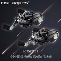 Fishdrops Baitcasting Reel Gear Ratio 7.0:1 Low Profile Freshwater Bait Caster Fishing Reel