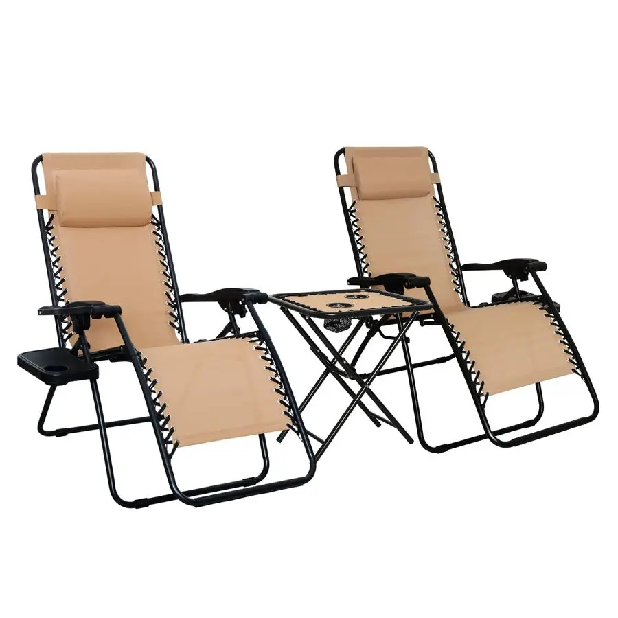 

Outdoor Patio Mesh Adjustable Zero Gravity Lounge Chair Recliners set of 2 with Side Table, 35 x 26 x 43 inches, Beige