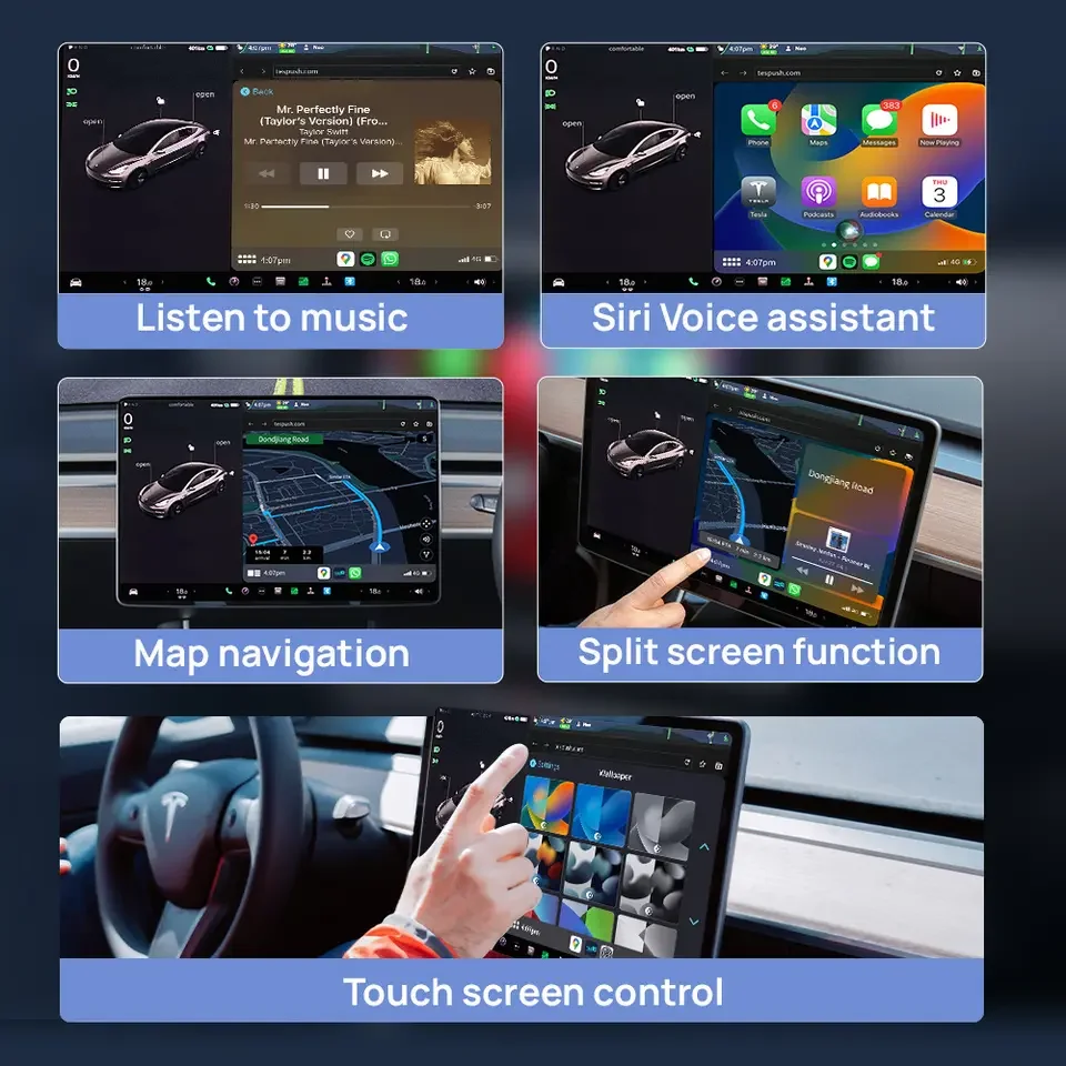 เหมาะสำหรับทุกรุ่น Tesla กล่องเชื่อมต่อระหว่างรถยนต์การอัปเกรดการนำทางในรถยนต์กล่องอัจฉริยะ CarPlay ไร้สาย