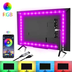 Tira de luces LED RGB inteligente, cinta Flexible de retroiluminación para TV, dormitorio, decoración de festivales, Control por aplicación, Bluetooth, USB, 5V, 2835/5050, 1M-10M