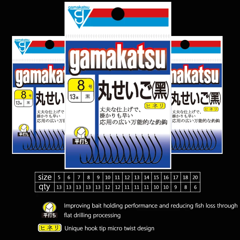 Gamakatsu-anzuelo de pez Maruki negro C1MA1 negro 5-20 #, punta de anzuelo ligeramente retorcida con púas, producido en Japón