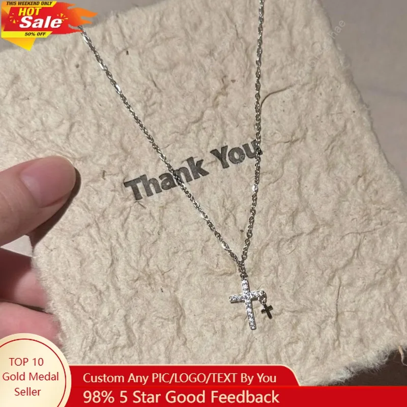 

Fashion Simple Stainless Steel Cross Necklaces for Women Luxury Design Metal Zircon Clavicle Chain Choker Jewelry Birthday Gift