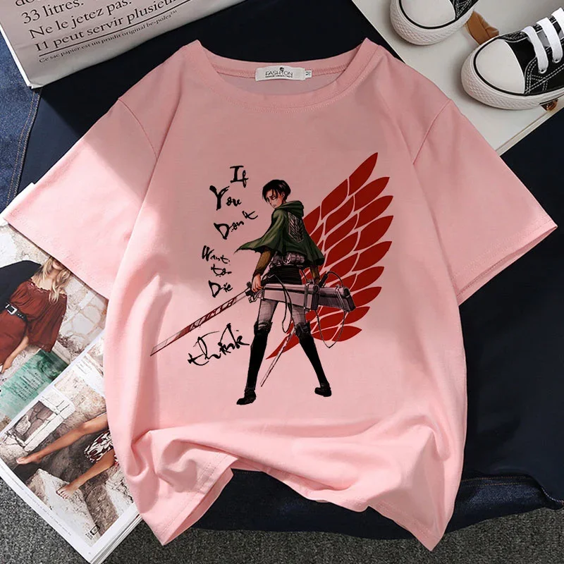 

Attack On Titan Graphic Print T-shirt Women Harajuku Aesthetic Pink Tops Anime Tshirt 2021 New Summer Fashion Y2k Female T Shirt