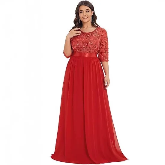 

Elegant Dress for Mother of Bride with Half Sleeve Soft Bodice Illusion Corest A Line O-Neck Wedding Party Gown Chiffon Skirt