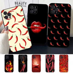 Custodia per telefono modello Red Chilli Pepper per Apple iPhone 15,14,13,12,11, XS, XR, X, 8,7, Pro, Max, Plus, mini Cover nera in silicone