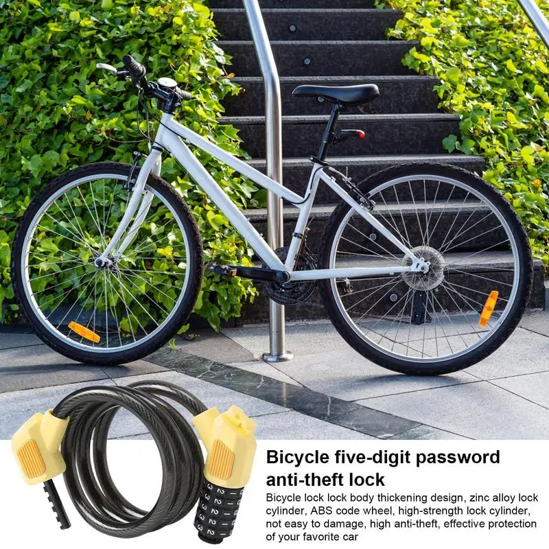 Bikes Lock Cable Heavy Duty Anti-Theft 5-Digit Resettable Coiling Bicycle Lock Long Security Cable Heavy Duty Anti-Theft High