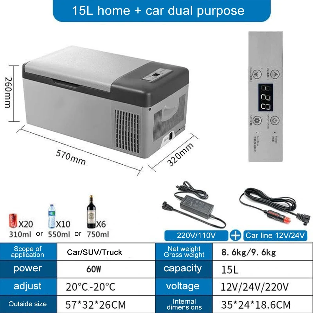 12V/24V Portable Car Mini Fridge, 15L/20L Compact Freezer with Compressor for Travel, Camping & Outdoor Activities