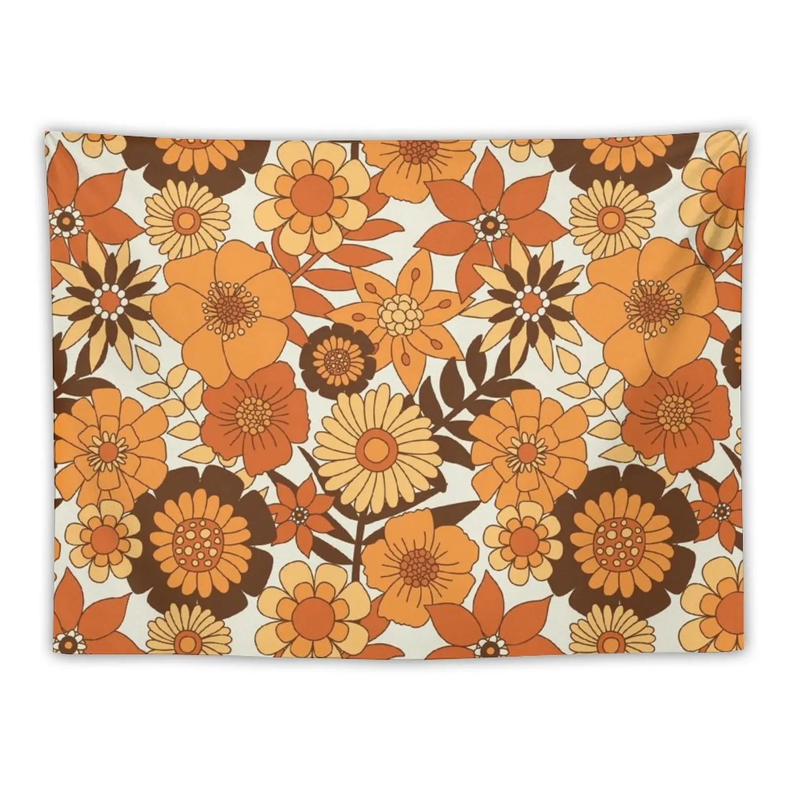 New Seventies Flower Power Heather - Brown Orange Tapestry Funny Tapestry Wall Deco Bathroom Decor Home Decoration Accessories