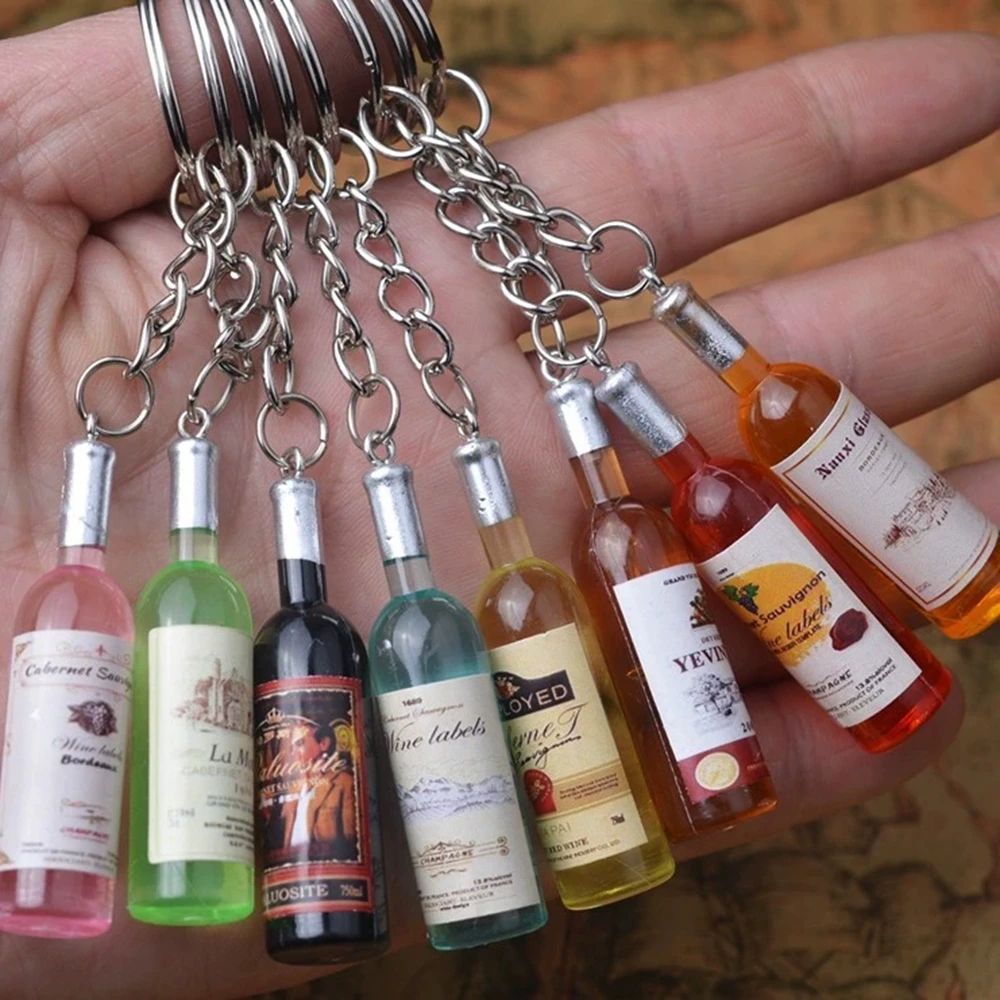 

Cute Novelty Couple Beer Bottle keychain car key ring pendant keychain phone connected to a mobile phone Men Wedding Gift