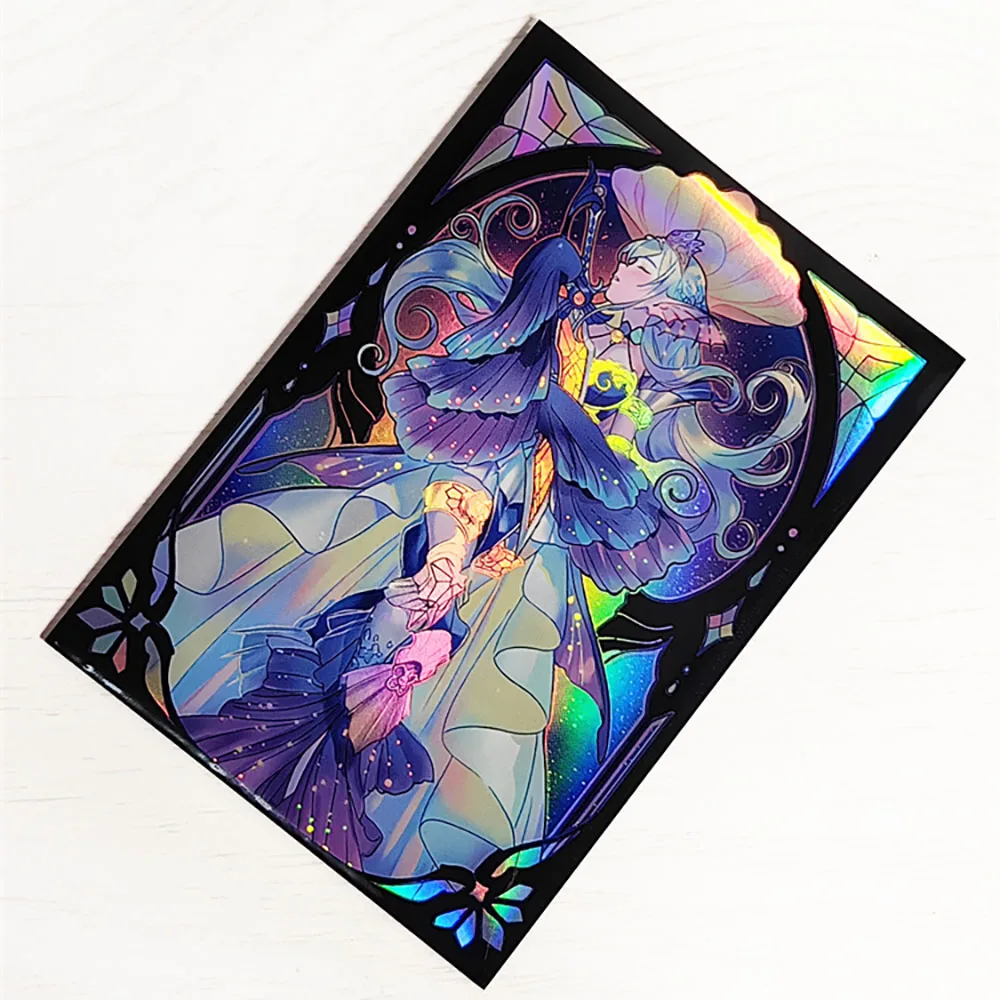 63×90mm 50 PCS Holographic Flashing Anime Card Sleeves for YGO/TCG Top Loading Board Game Card Protector