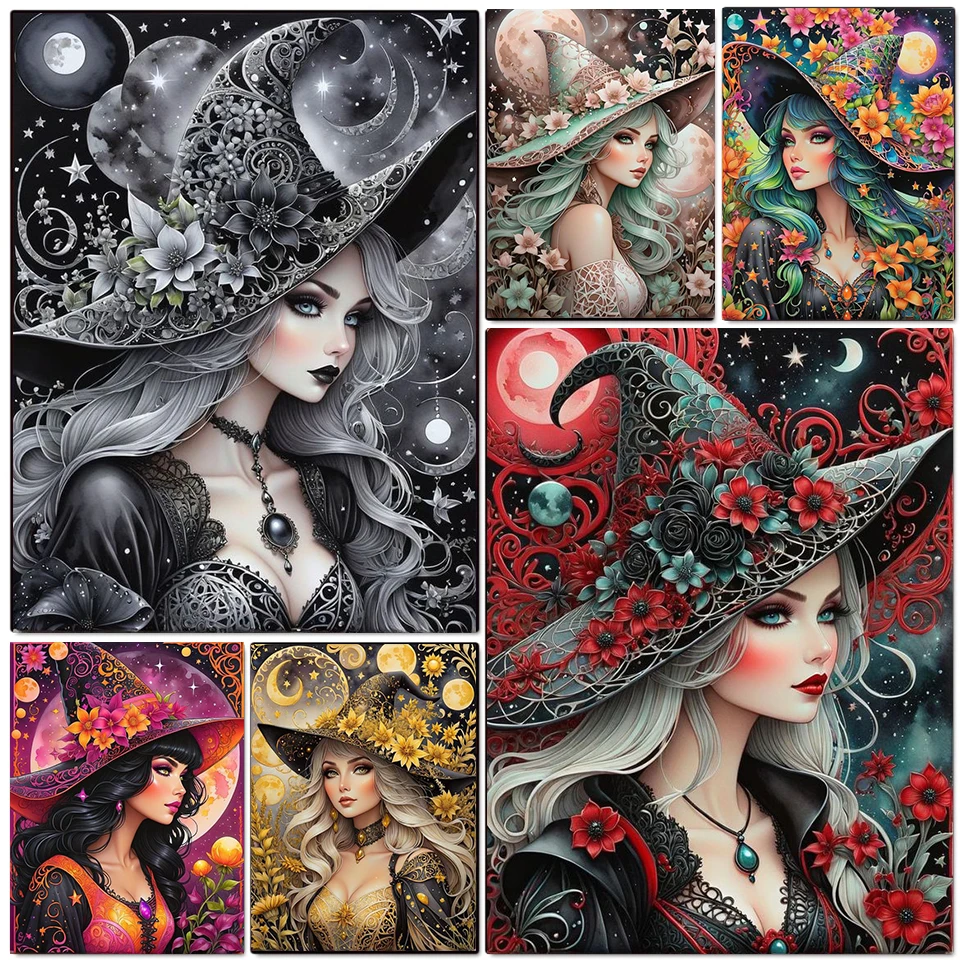 

Witch Diamond Painting 5D Full Drill Kit Cartoon Girl Cross Stitch Fantasy Mosaic Picture Home Decor Handicraft