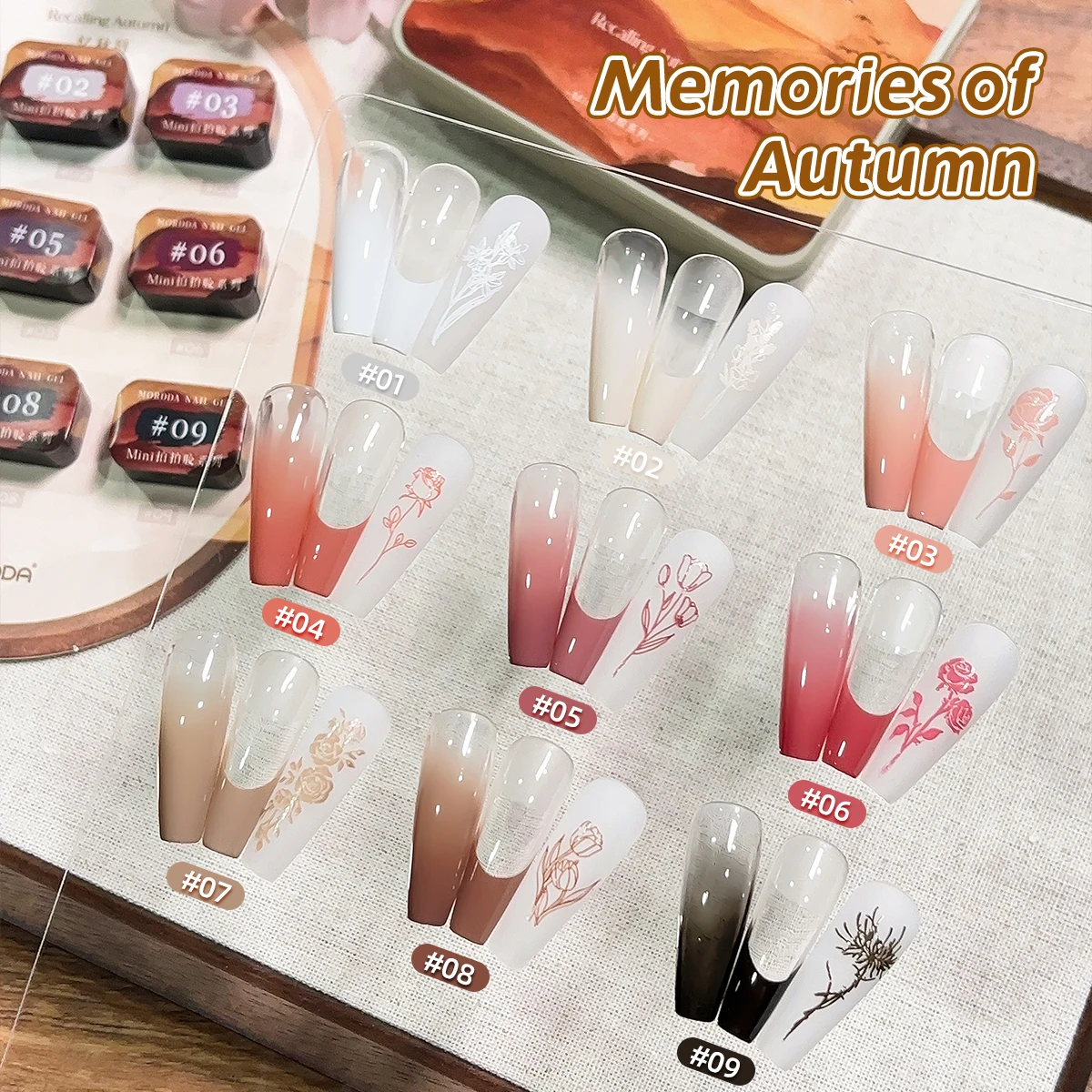 9-Colors Memories of Autumn Pattern Gel Smudges Canned High Saturation Popular Semi-Solid Nail Polish Gel Nail Salon