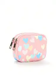 Girls Heart Pattern PU Zipper Coin Purse Wallet for Kids