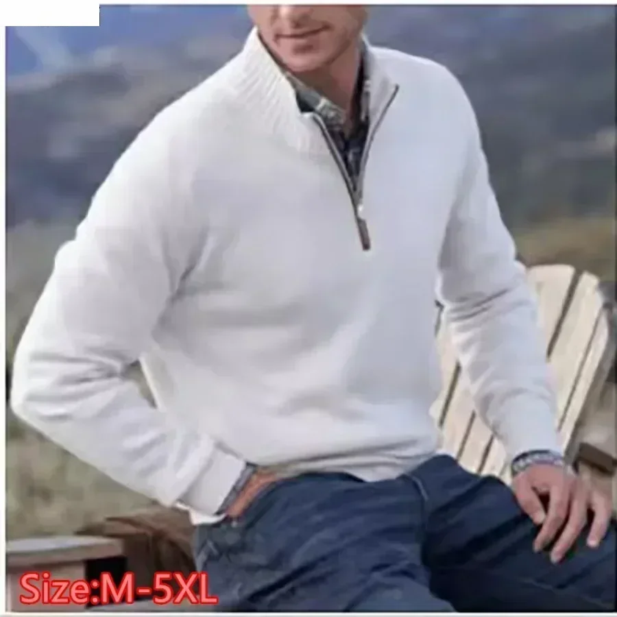 Men's Warm Zipper Sweaters Autumn Winter Solid Stand Collar Knitted Pullovers Wool Knitwear Casual Comfort Sweaters for Men