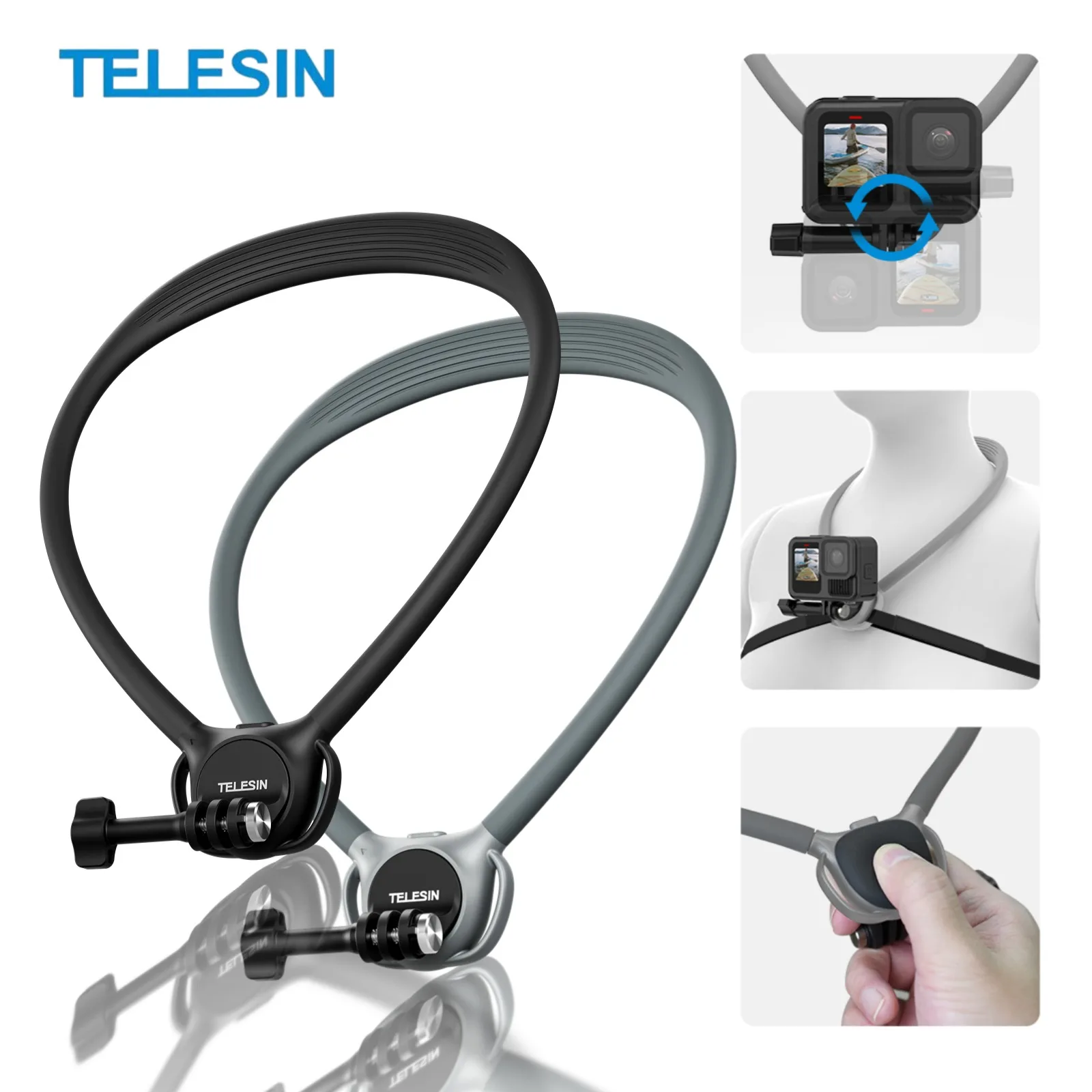 

TELESIN Silicone Neck Mount for Gopro Hero 13 12 11 10 9 8 DJI OSMO Action 5 4 3 Insta360 Sport Mount Action Camera Accessories