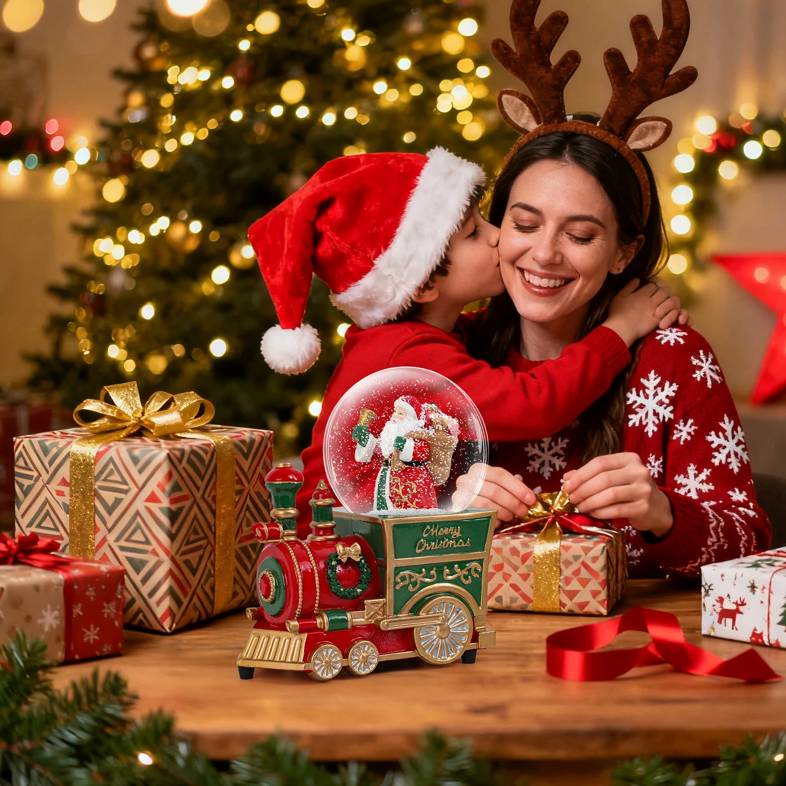 

Santa's Gift Express Train Snow Globe Watch Santa Deliver Presents as Holiday Music Plays, A Charming Addition to Your Christma