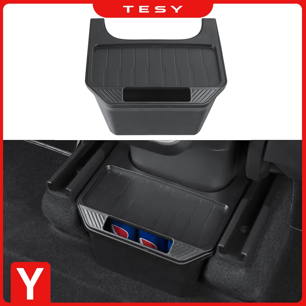 Newest Model Y Rear Center Console Organizer TPE Backseat Storage Box Garbage Can with Anti-Slip Lid Cover Rear Bin 2nd Row Seat