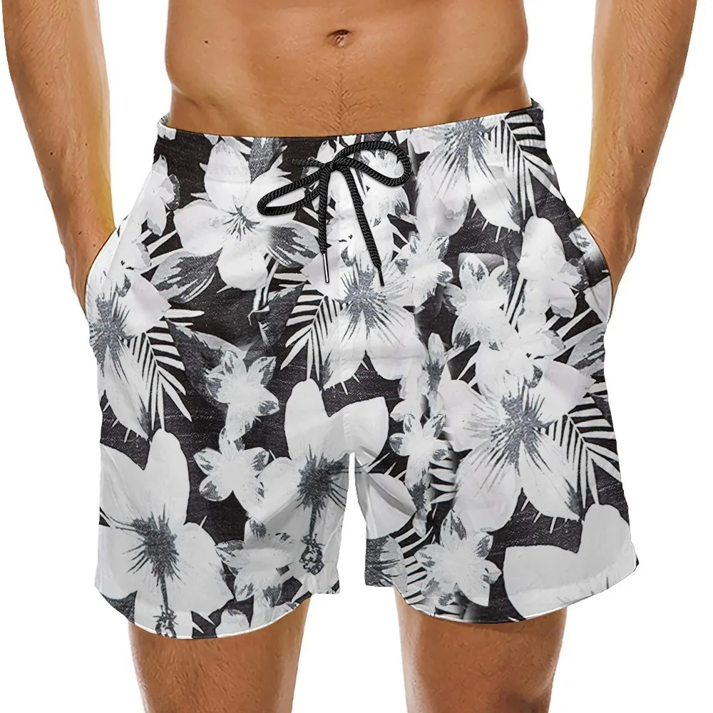 Summer Men's Beach Pants 3D Digital Printing Plant 025 Cross-border Flower Beach Vacation Surfing Five Minute Shorts