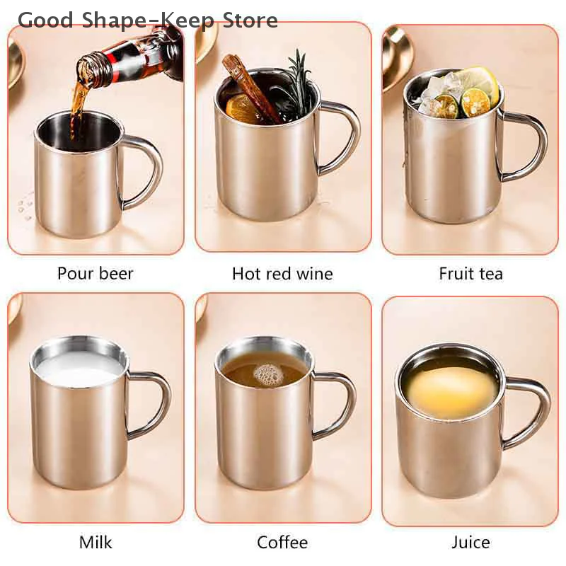 Doppelwandige Kaffeetasse aus Edelstahl 304, ohne Deckel, tragbare Tasse, Reisebecher, Krug, Kindermilchteebecher, Büro-Wasserbecher