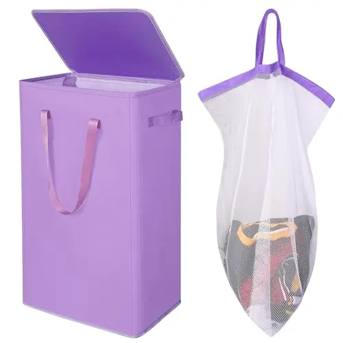 

Корзина для белья Odonata 75 л, узкая, с крышкой, большая складная корзина для грязного белья со съемным мешком и ручками, высокая, складная